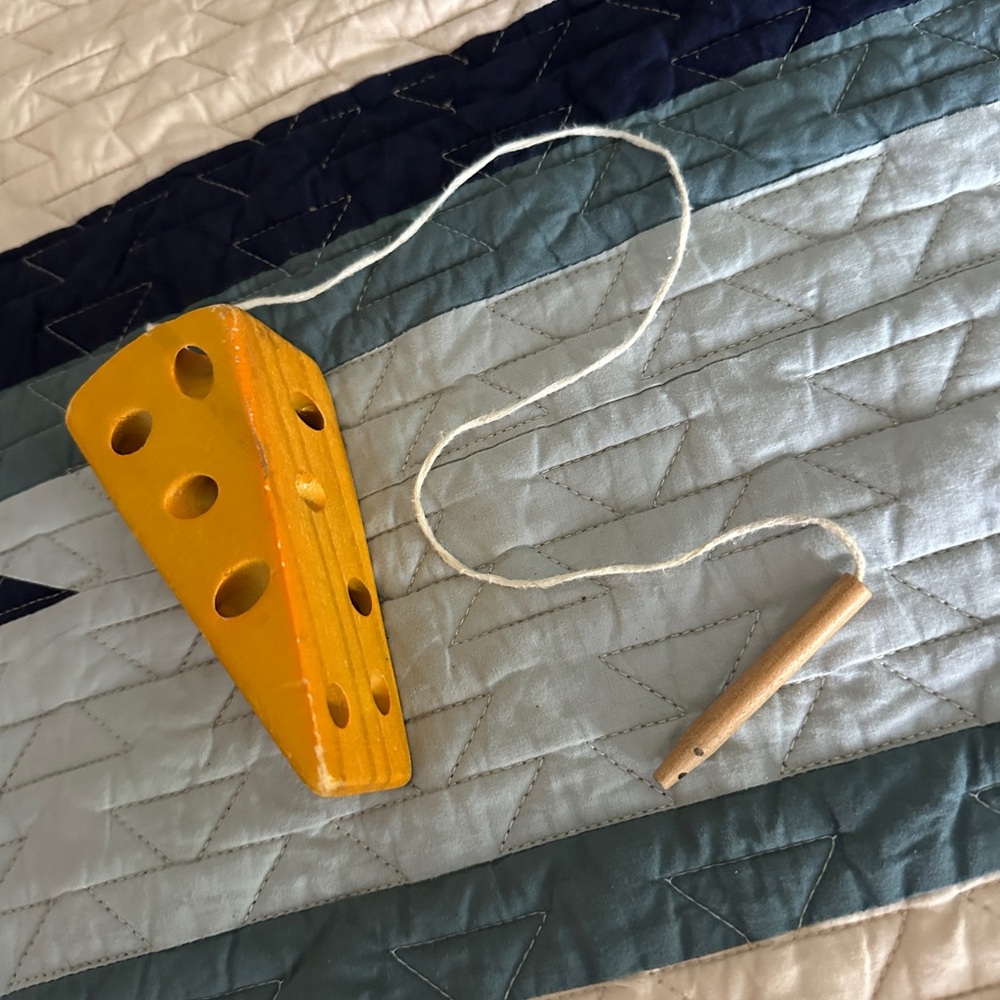 Wooden Lacing Toy - Yellow Wedge